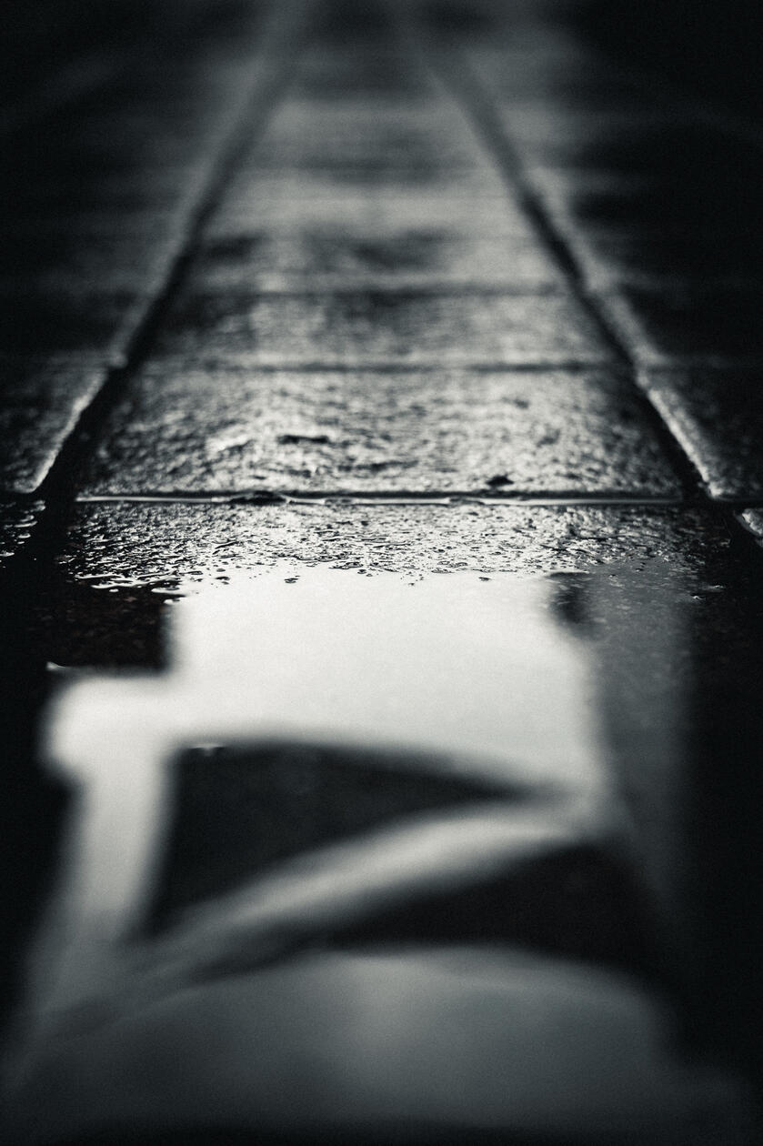 Puddle in Ledras Street, Nicosia during hailstorm March 2024.